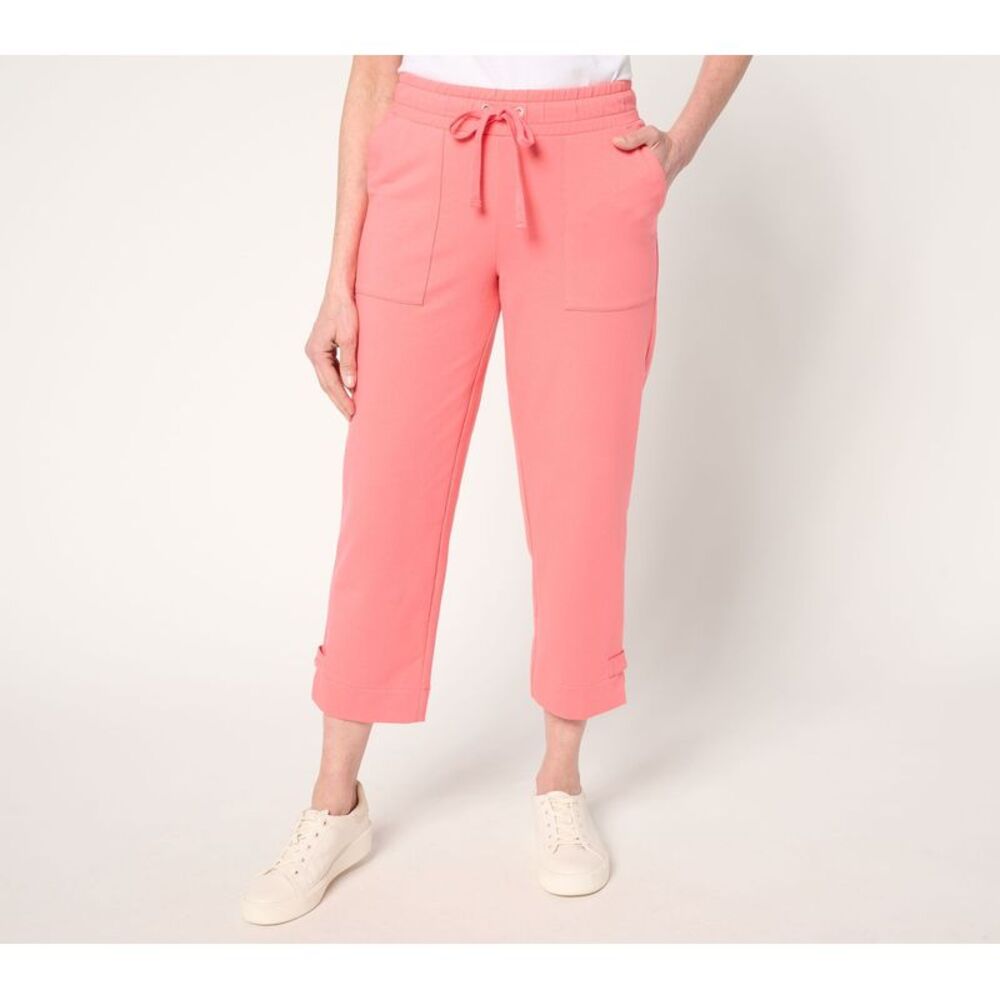 Sport Savvy Women's Plus Sz Pants 2X French Terry Capri Pant Button Pink A688935